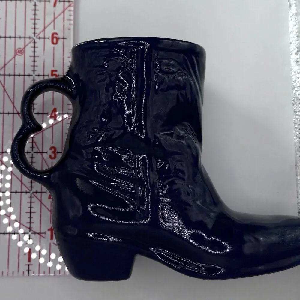 Mid Century Modern Frankoma Pottery Navy Cowboy Boot Mug Bud Vase C33